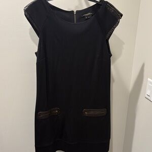 Cynthia Steffe Black Mini Dress with Brown Leather Accents